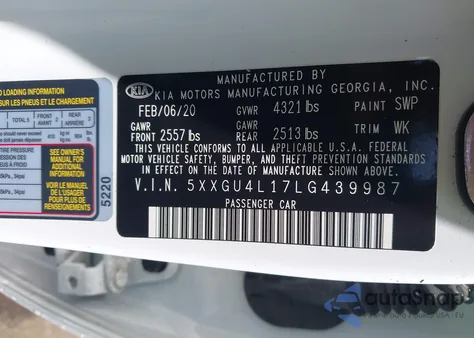 2020 Kia Optima Ex Premium from USA, damaged, VIN 5XXGU4L17LG439987